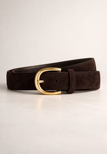 Dunkelbrauner Ledergürtel aus Veloursleder mit goldener Schnalle von TA Lederwaren